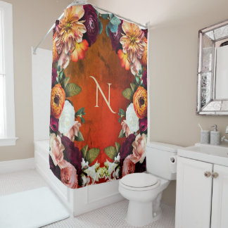 Monogram Elegant Floral Botanical Rustic Vintage Shower Curtain