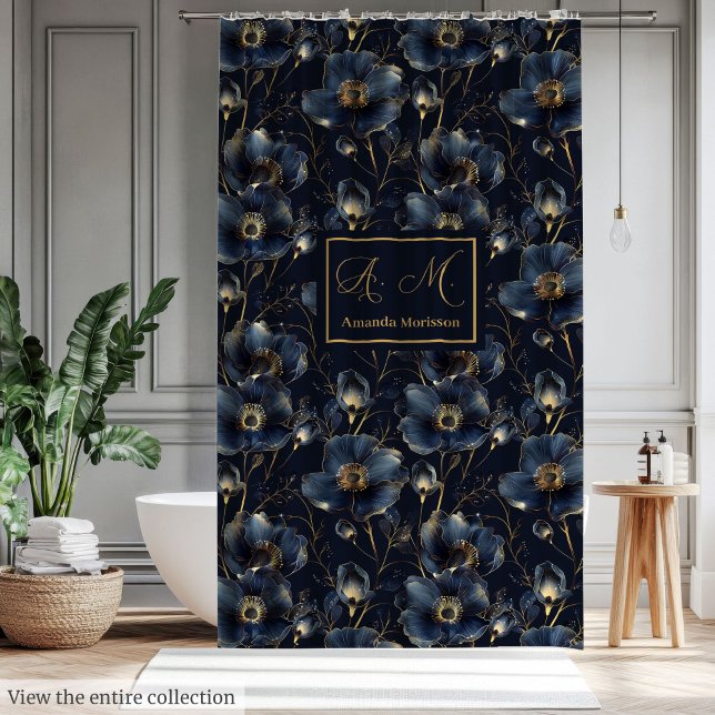 Monogram Elegant Floral Custom Shower Look Shower Curtain (Monogram Elegant Floral Custom Shower Look)