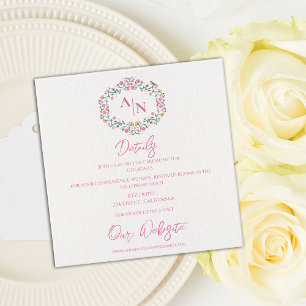 Monogram Elegant Floral Frame Wedding Details Enclosure Card