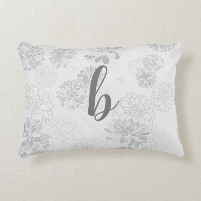 Monogram Elegant Floral Grey Decorative Cushion (Front)
