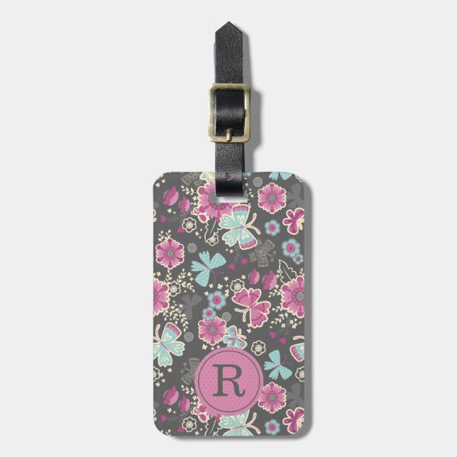 Monogram Elegant Floral Luggage Tag (Front Vertical)