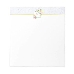 Monogram Elegant Floral Marble Chic Pastel Notepad