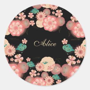Monogram Elegant Floral Spring Peach Garden flower Classic Round Sticker