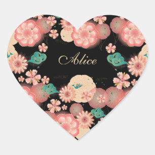 Monogram Elegant Floral Spring Peach Garden flower Heart Sticker