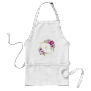 Monogram Elegant Floral Vintage Purple Pansies Standard Apron