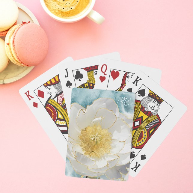 Monogram Elegant Flower Luxury Gold Watercolor Playing Cards (Creator Uploaded)