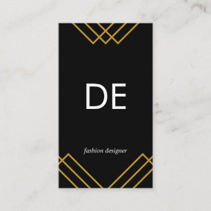 Monogram Elegant Geometric Gold Lines Simple Black Business Card