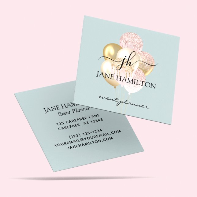 Monogram Elegant Glitter Balloons Square Business Card (Creator Uploaded)