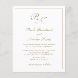 Monogram Elegant Gold Budget Wedding Invitation