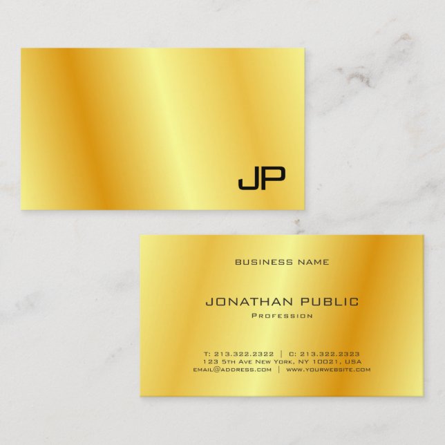 Monogram Elegant Gold Look Corporate Modern Business Card (Front/Back)