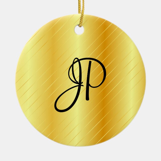 Monogram Elegant Gold Look Template Modern Ceramic Tree Decoration (Front)