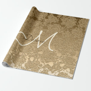 Monogram Elegant Gold Modern Girly Floral Wrapping Paper