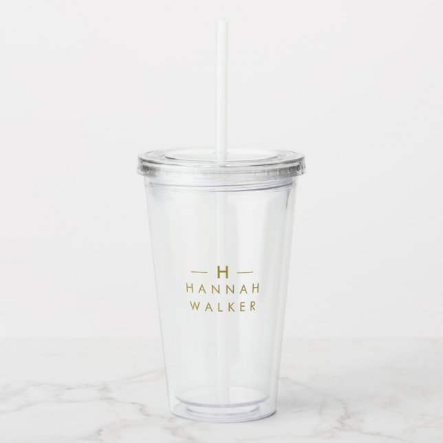 Monogram | Elegant Gold Modern Minimalist Acrylic Tumbler (Front)