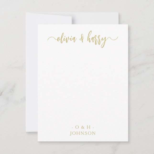 Monogram Elegant Gold White Wedding Note Card (Front)
