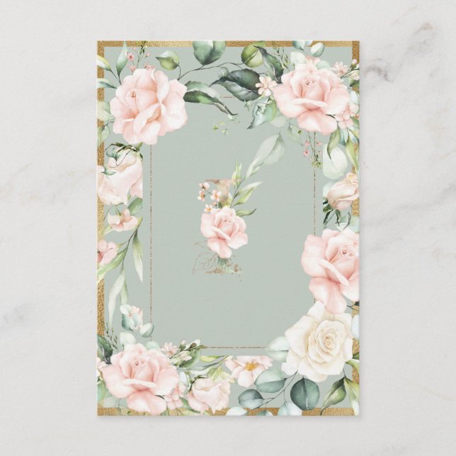 Monogram Elegant Green Floral Roses Letter I  Thank You Card (Front)