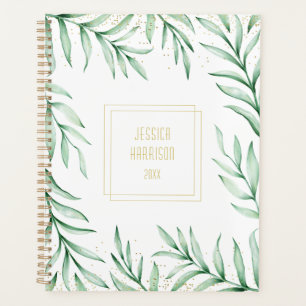 Monogram Elegant Greenery Watercolor Leaves Big Planner