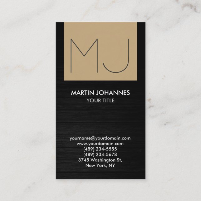Monogram Elegant Grey Wood Beige Business Card (Front)