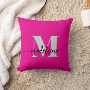 Monogram Elegant Hot Pink Black Personal Cushion