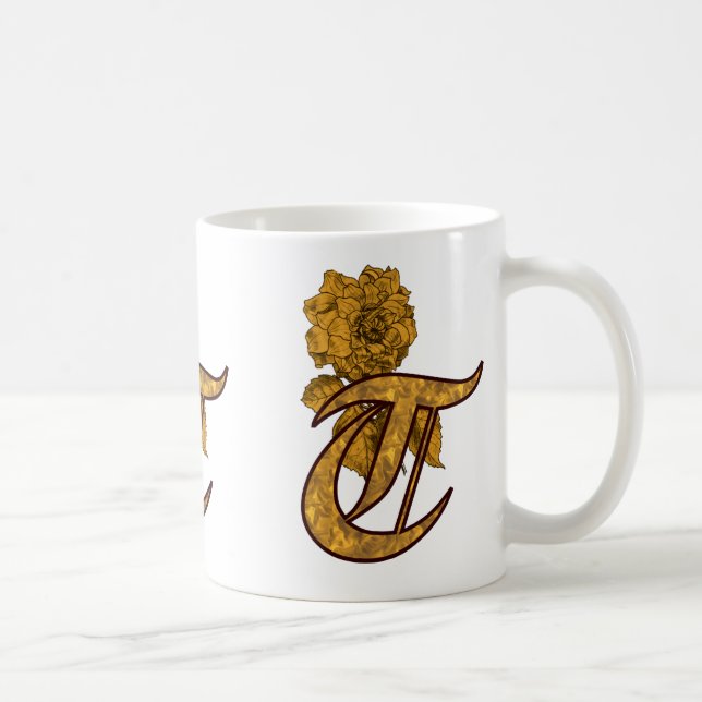 Monogram Elegant Initial T Gold Peony Coffee Mug (Right)