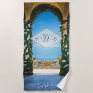 Monogram Elegant Italian Villa Lake Como Fine Art Beach Towel
