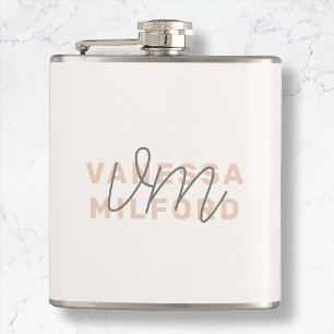 Monogram Elegant Ivory Cream Modern Minimalist Hip Flask