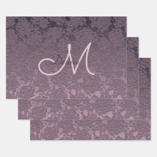 Monogram Elegant Lavender Mauve Purple Floral Wrapping Paper Sheet