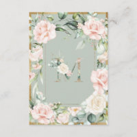 Monogram Elegant Letter M Green Floral Watercolor 