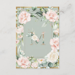 Monogram Elegant Letter M Green Floral Watercolor Thank You Card