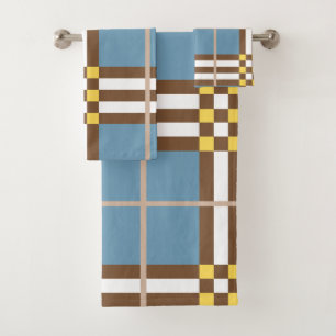 Monogram Elegant Light Blue Plaid Bath Towel Set
