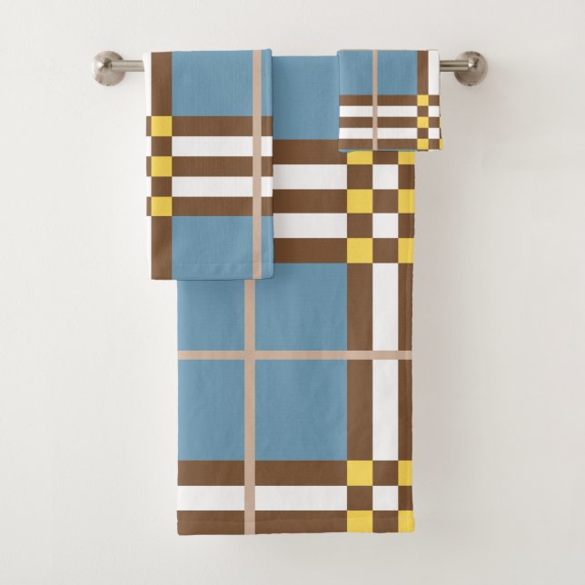  Monogram Elegant Light Blue Plaid Bath Towel Set  (Insitu)