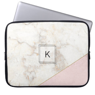 Monogram Elegant Marble Minimalist Rose Gold Laptop Sleeve