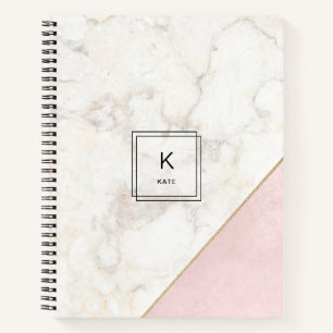 Monogram Elegant Marble Minimalist Rose Gold Notebook