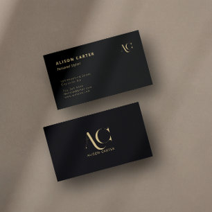 Monogram Elegant Minimal Black and Gold Business Card