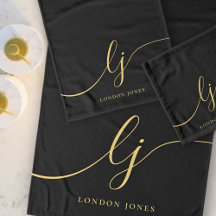 Monogram Elegant Minimal Black Gold Chic Stylish