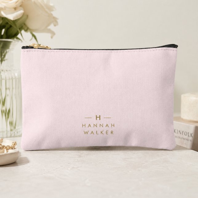 Monogram Elegant Minimal Blush Pink and Gold Accessory Pouch (Creator Uploaded)