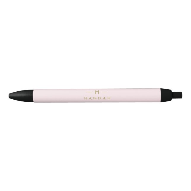 Monogram Elegant Minimal Blush Pink and Gold Black Ink Pen (Front)