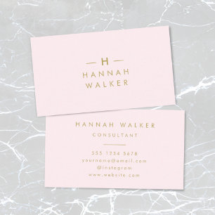 Monogram Elegant Minimal Blush Pink and Gold Business Card