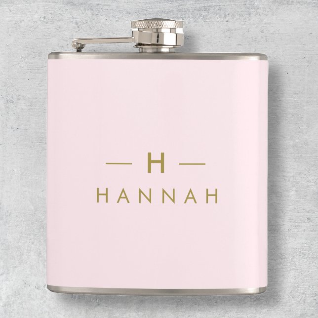 Monogram Elegant Minimal Blush Pink and Gold Hip Flask (Creator Uploaded)