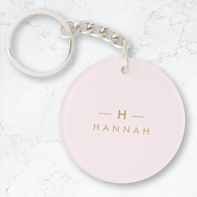 Monogram Elegant Minimal Blush Pink and Gold Key Ring (Creator Uploaded)