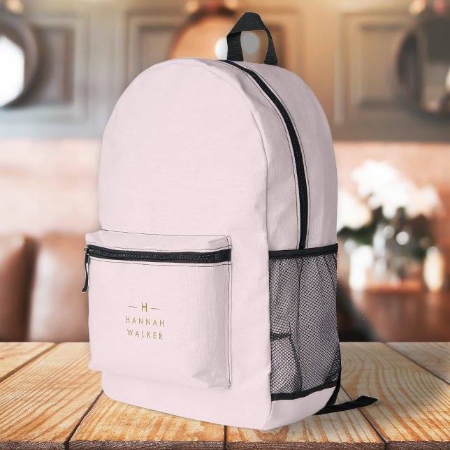 Monogram Elegant Minimal Blush Pink and Gold Printed Backpack (Creator Uploaded)