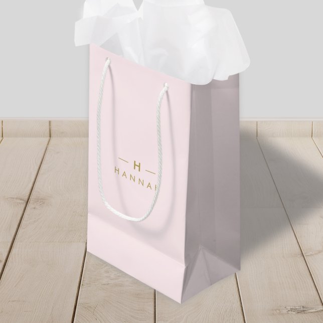 Monogram Elegant Minimal Blush Pink and Gold Small Gift Bag (Creator Uploaded)