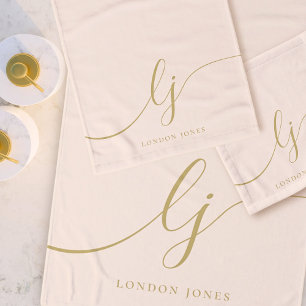 Monogram Elegant Minimal Blush Pink Gold Chic Bath Towel Set