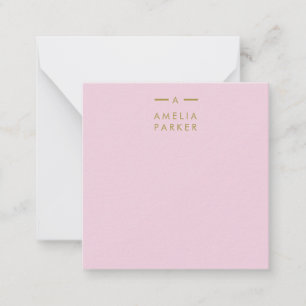 Monogram Elegant Minimal Blush Pink Gold Note Card