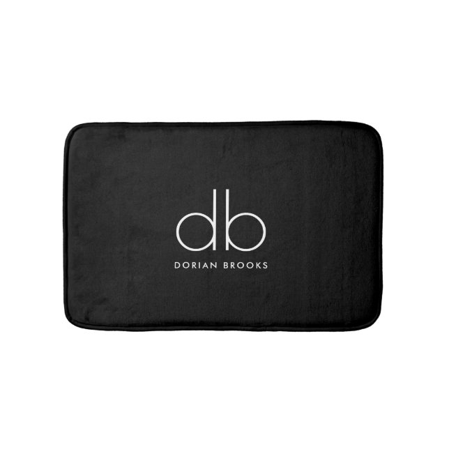 Monogram Elegant Minimal Classic Modern Black Bath Mat (Front)