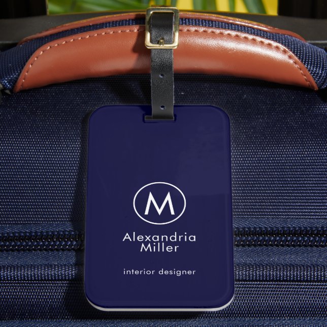 Monogram Elegant Minimal Navy Blue Luggage Tag (Front Insitu 2)