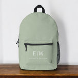 Monogram Elegant Minimal Sage Green Printed Backpack<br><div class="desc">Upgrade your everyday style with the Monogram Elegant Minimal Sage Green Printed Backpack. This sophisticated backpack features a chic sage green design with an elegant monogram, customisable with your initials. Crafted from durable materials, it offers spacious compartments, a padded laptop sleeve, sturdy zippers, and convenient side pockets. The comfortable padded...</div>