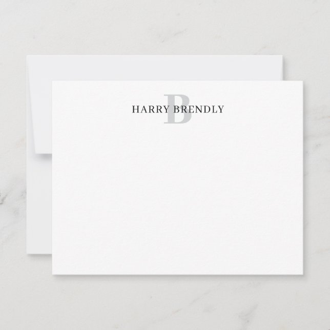 Monogram Elegant Minimal Stylish Flat Note Card (Front)