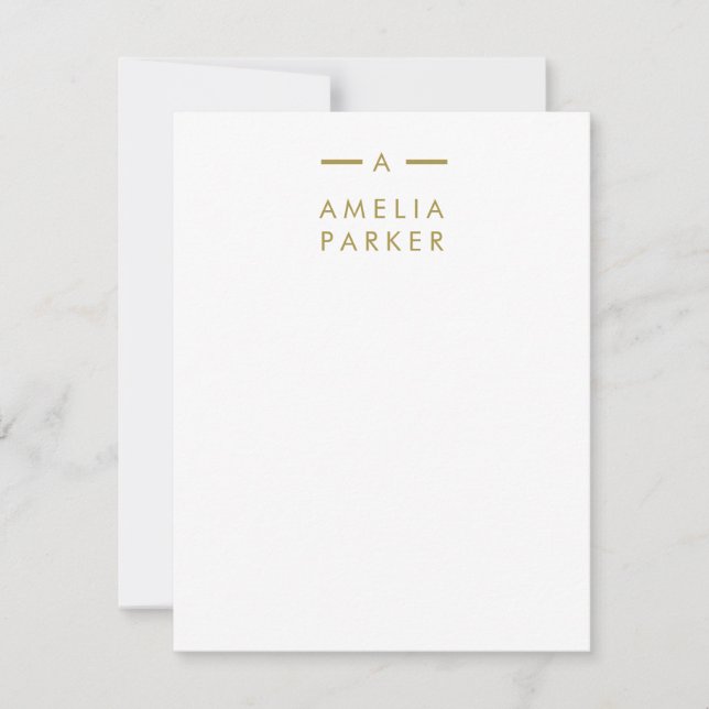 Monogram Elegant Minimal White Flat Note Cards (Front)