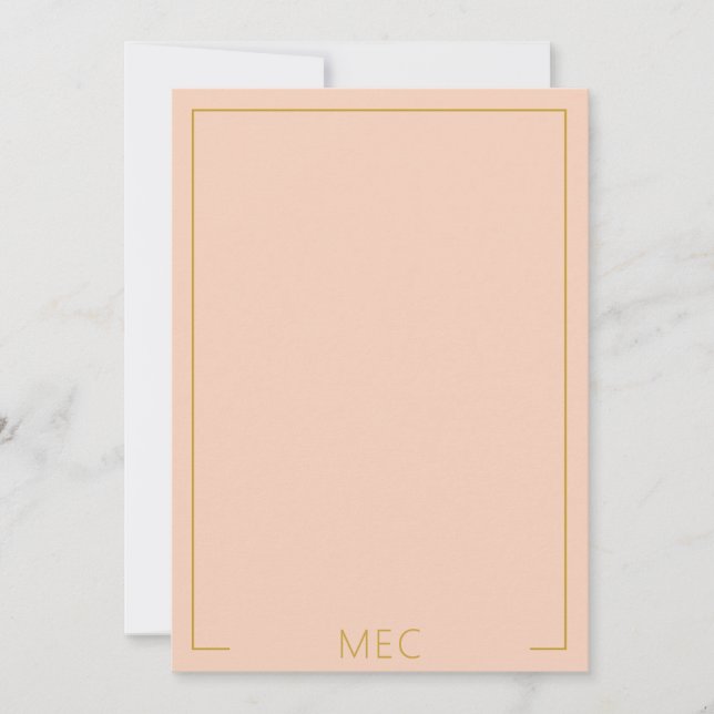 Monogram Elegant Minimalist Peach Rose & Gold Card (Front)