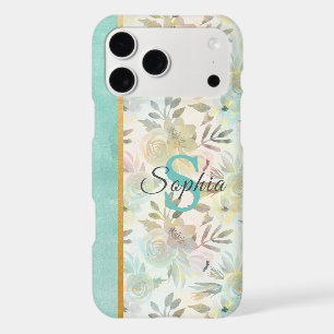 Monogram Elegant Mint Green Watercolor Floral